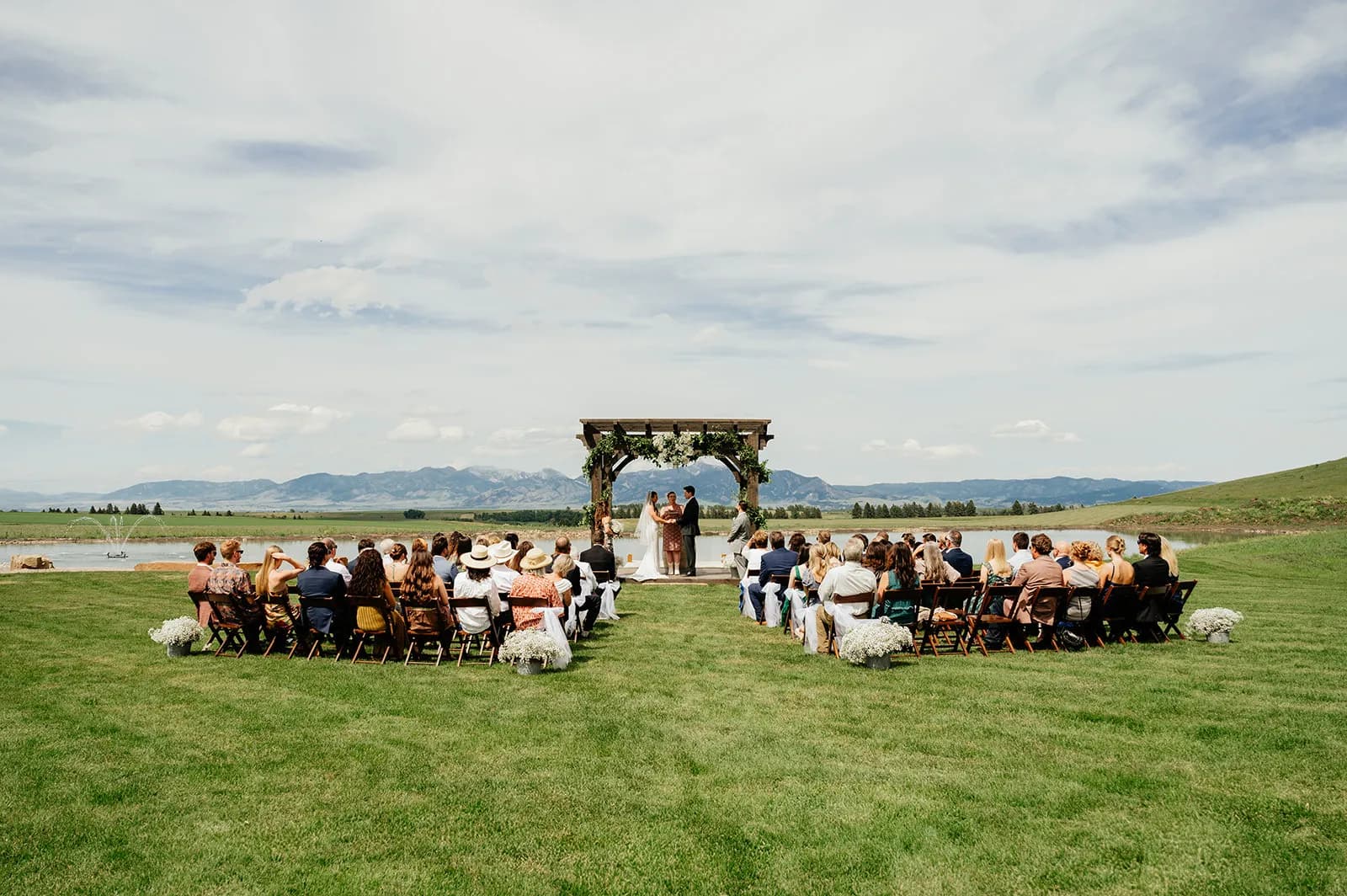 Outdoor ceremony at Big Vista Ranch with mountain views